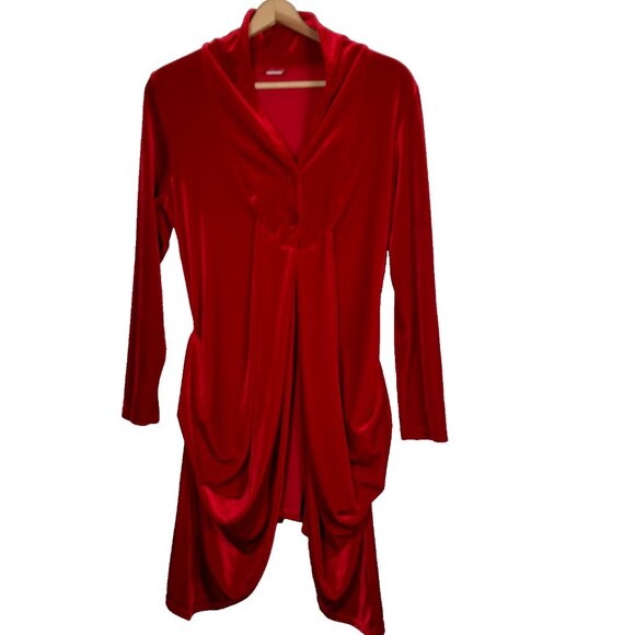 Vintage Y2K Magdalena Velour Duster Shirt S Red Whimsigoth Renaissance Vampire - Picture 1 of 16
